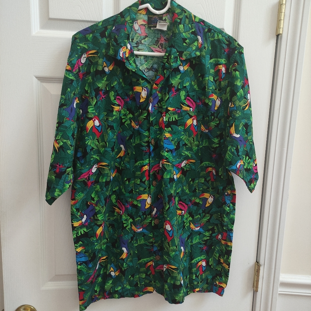 Toucan Dance by Fast Lane Vintage Hawaiian Button Down Shirt men's L